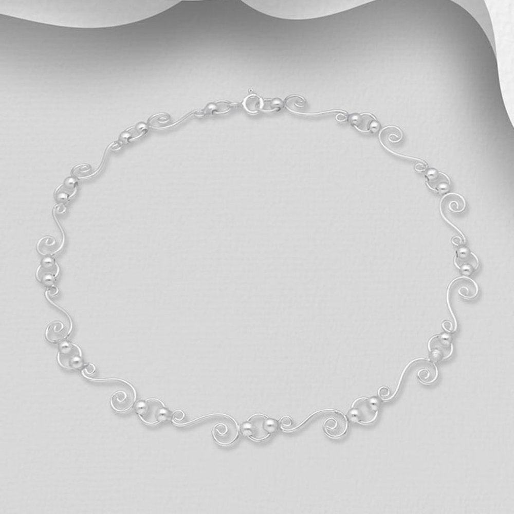 925 Sterling Silver Spiral Anklet Ankle Bracelet Made in Italy
